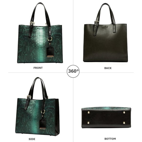 Women’s green 3 Pcs Crocodile Pattern Satchel Set | Stylish Tote & Purse Bags - Picture 4 of 6